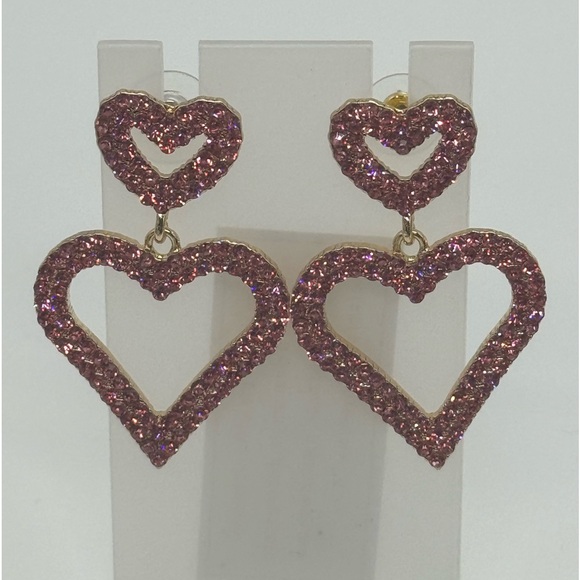 Open Heart Drop Dangle Earrings Made w/ Swarovski Crystal Gold Overlay - Picture 13 of 16